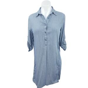 Max Studio Women Blue Striped Collared Half Sleeve Button Up Mini Shirt Dress XS